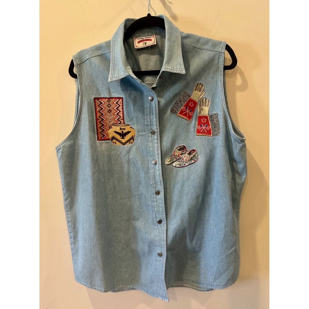 Vtg Red Ridge Mountain Outfitters Women's L or XL Western Embroidered Denim Vest